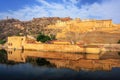 Amber Fort reflected in Maota Lake near Jaipur, Rajasthan, India Royalty Free Stock Photo