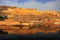 Amber Fort reflected in Maota Lake near Jaipur, Rajasthan, India Royalty Free Stock Photo