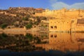 Amber Fort reflected in Maota Lake near Jaipur, Rajasthan, India Royalty Free Stock Photo