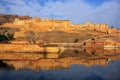 Amber Fort reflected in Maota Lake near Jaipur, Rajasthan, India Royalty Free Stock Photo