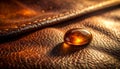 Amber Gemstone on Rich Brown Leather Texture Royalty Free Stock Photo