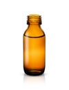 Amber glass bottle of essential oil, liquid medicine isolated on white