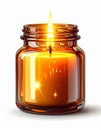 Amber Glass Jar Candle Burning with Bright Flame on White Background Royalty Free Stock Photo