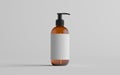 Amber Glass Pump Bottle Mock-Up - Liquid Soap, Shampoo Dispenser - One Bottle. Blank Label. 3D Illustration