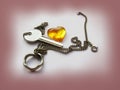 Amber heart with key and ring