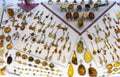 Amber necklaces, earrings and pendants Royalty Free Stock Photo