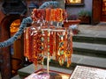 Amber necklaces - Goldsmiths goods presented in old town of Gdansk in Poland