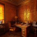 Amber office, wall decoration, table and all items made of real amber, unusual interior design,