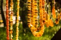 Amber pendants and necklaces at the street market of Curonian Spit, Kaliningrad region Royalty Free Stock Photo