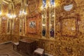The amber room at Catherine Palace in Tsarskoye Selo or Pushkin, Saint Petersburg, Russia