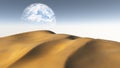 Amber Sand Desert with Moon or earth Royalty Free Stock Photo
