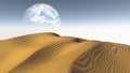 Amber Sand Desert with Terraformed Moon or earth from terraform Royalty Free Stock Photo