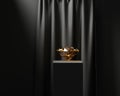 Amber Sapphire Diamond placed on black podium with curtain background 3d rendering