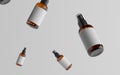 Amber Spray Bottle Mockup - Multiple Floating Bottles. Blank Label. 3D Illustration