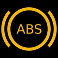 Amber vector graphic on a black background of a dashboard warning light for anti lock braking system