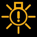 Amber vector graphic on a black background of a dashboard warning light for a bulb not working