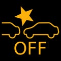 Amber vector graphic on a black background of a dashboard warning light for forward collision system inactive