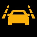 Amber vector graphic on a black background of a dashboard warning light for lane departure