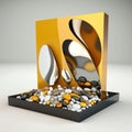 amber waves and steel pebbles podium, empty showcase for packaging product presentation AI generation