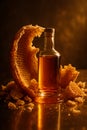 Amber Whiskey Bottle Framed by Honeycomb Chunks Royalty Free Stock Photo