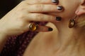 Amber woman`s jewelry. Vintage style