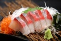 Amberjack sashimi plate on a dining table