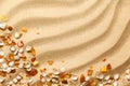 Ambers And Seashells On Sand Background Royalty Free Stock Photo