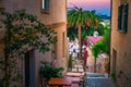 Ambiance street and street cafe at dawn, Hvar, Dalmatia, Croatia Royalty Free Stock Photo