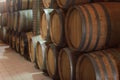 Wine casks in the winery underground storage room