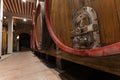 Wine casks in the winery underground storage room