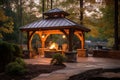 Ambient Beautiful gazebo square fire. Generate AI Royalty Free Stock Photo