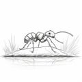 Ambient Occlusion: Detailed Sketch Of Ant Standing Beside Water