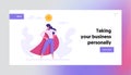 Ambition Business Success Concept Landing Page with Superhero Businesswoman Character with Dollar Sign