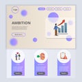 Ambition flat landing page website template. Love, accuracy, risk. Web banner with header, content and footer. Vector