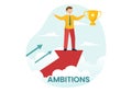 Ambition Illustration with Entrepreneur Climbing the Ladder to Success and Career Development in Flat Cartoon Business Plan