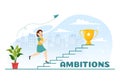 Ambition Illustration with Entrepreneur Climbing the Ladder to Success and Career Development in Flat Cartoon Business Plan