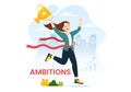 Ambition Illustration with Entrepreneur Climbing the Ladder to Success and Career Development in Flat Cartoon Business Plan