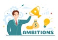 Ambition Illustration with Entrepreneur Climbing the Ladder to Success and Career Development in Flat Cartoon Business Plan