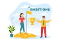 Ambition Illustration with Entrepreneur Climbing the Ladder to Success and Career Development in Flat Cartoon Business Plan