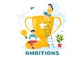 Ambition Illustration with Entrepreneur Climbing the Ladder to Success and Career Development in Flat Cartoon Business Plan