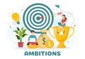 Ambition Illustration with Entrepreneur Climbing the Ladder to Success and Career Development in Flat Cartoon Business Plan