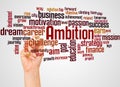 Ambition word cloud and hand with marker concept