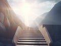 Ambitious Businessman Climbing Stairs Towards Success in the Bright Sun