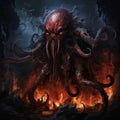 Ambitious Crowcore: A Dark Red Tentacle Surrounded By Fire Royalty Free Stock Photo