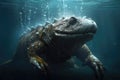 An ambitious water dinosaur taking the plunge diving deep in its search for food.. AI generation