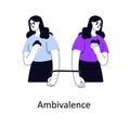 Ambivalence, psychology concept. Person with opposite reactions, simultaneous contradictory attitude, mixed feelings