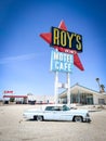 Amboy, Arizona, April 18th, 2023 Traditional sign on the Route 66 aat Amboy with coffee and petrol station