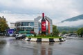 Ambrolauri, Georgia - 3 October, 2021: Monument of Georgian wine Khvanchkara in Ambrolauri