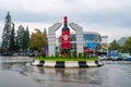 Ambrolauri, Georgia - 3 October, 2021: Monument of Georgian wine Khvanchkara in Ambrolauri