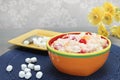 Ambrosia salad of oranges, cherries, coconut and marshmallows